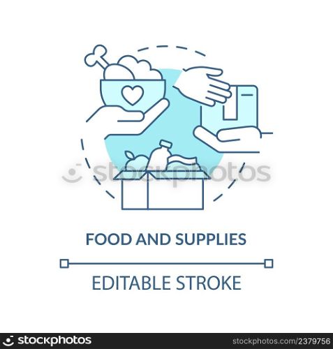Food and supplies turquoise concept icon. Governments may aid abstract idea thin line illustration. Humanitarian action. Isolated outline drawing. Editable stroke. Arial, Myriad Pro-Bold fonts used. Food and supplies turquoise concept icon