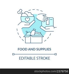 Food and supplies turquoise concept icon. Governments may aid abstract idea thin line illustration. Humanitarian action. Isolated outline drawing. Editable stroke. Arial, Myriad Pro-Bold fonts used. Food and supplies turquoise concept icon
