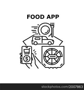 Food app delivery order. online application. mobile template. ecommerce service. restaurant grocery menu. Food app vector concept black illustration. Food app icons vector illustrations