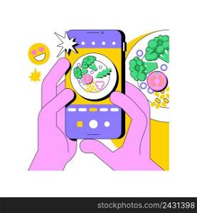 Food blogging abstract concept vector illustration. Food hunter review, appetizing photos, social media, attract followers, blog post, online cooking, streaming, street food abstract metaphor.. Food blogging abstract concept vector illustration.