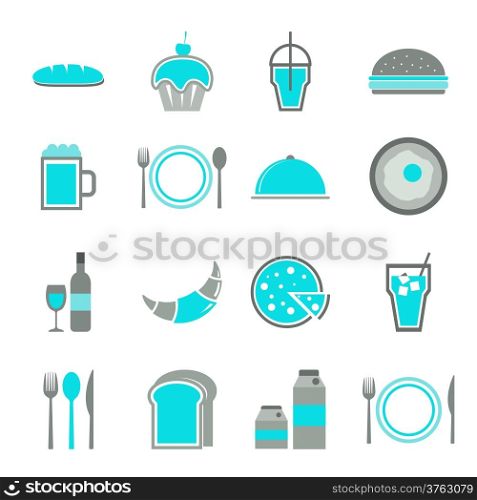 Food blue icons set on white background, stock vector