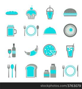 Food blue icons set on white background, stock vector