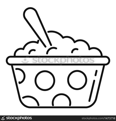 Food bowl and spoon icon. Outline food bowl and spoon vector icon for web design isolated on white background. Food bowl and spoon icon, outline style