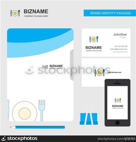 Food Business Logo, File Cover Visiting Card and Mobile App Design. Vector Illustration