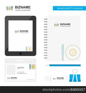 Food Business Logo, Tab App, Diary PVC Employee Card and USB Brand Stationary Package Design Vector Template