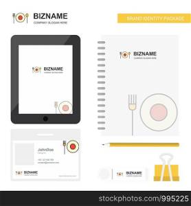 Food Business Logo, Tab App, Diary PVC Employee Card and USB Brand Stationary Package Design Vector Template