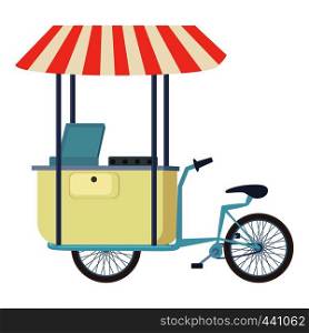 Food cart vending bicycle icon. Cartoon illustration of food cart vending bicycle vector icon for web. Food cart vending bicycle icon, cartoon style