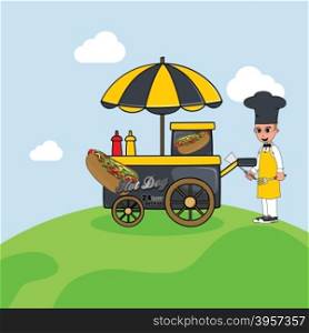 food cart vendor. food cart vendor cartoon theme vector art illustration