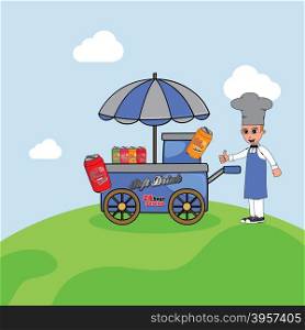 food cart vendor. food cart vendor cartoon theme vector art illustration