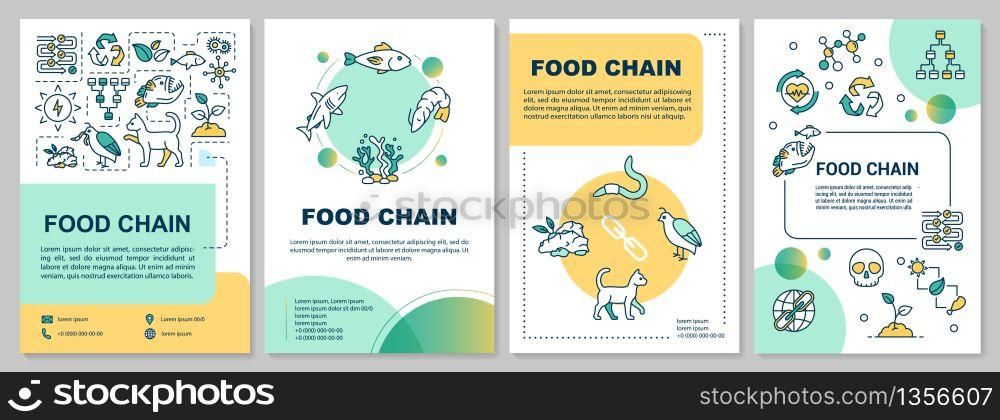 Food chain brochure template. Producers and consumers web. Flyer, booklet, leaflet print, cover design with linear icons. Vector layouts for magazines, annual reports, advertising posters