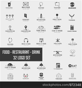 food chef logo collection design vector icon element, logo set download. food chef logo collection design vector icon element