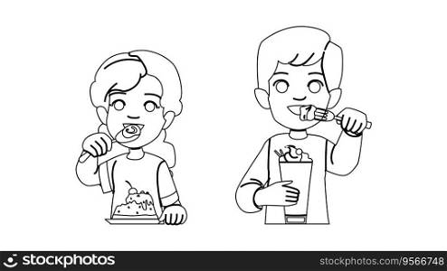food chocolate dessert kid vector. sweet candy, child delicious, eat happy food chocolate dessert kid character. people black line illustration. food chocolate dessert kid vector