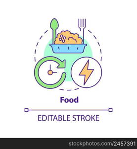 Food concept icon. Thing to store for surviving. Emergency go bag abstract idea thin line illustration. Isolated outline drawing. Editable stroke. Arial, Myriad Pro-Bold fonts used. Food concept icon