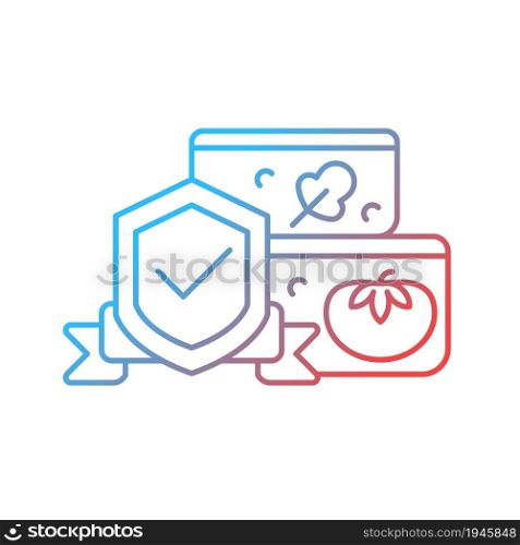Food contact tests gradient linear vector icon. Ensure safe product storaging. Packaging and materials testing. Thin line color symbol. Modern style pictogram. Vector isolated outline drawing. Food contact tests gradient linear vector icon