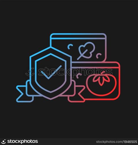 Food contact tests gradient vector icon for dark theme. Ensure safe product storaging. Packaging and materials testing. Thin line color symbol. Modern style pictogram. Vector isolated outline drawing. Food contact tests gradient vector icon for dark theme