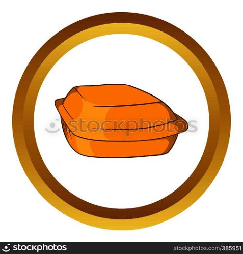 Food container vector icon in golden circle, cartoon style isolated on white background. Food container vector icon