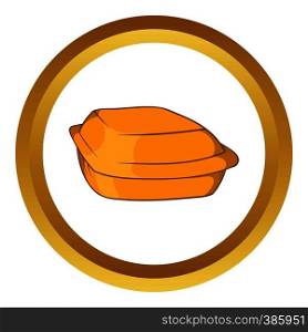 Food container vector icon in golden circle, cartoon style isolated on white background. Food container vector icon
