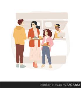 Food court lineup isolated cartoon vector illustration People waiting in line with trays, shopping mall food court, lunchtime, family spending weekend in commercial center vector cartoon.. Food court lineup isolated cartoon vector illustration