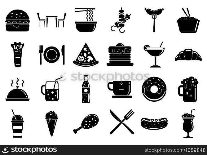 Food courts icons set. Simple set of food courts vector icons for web design on white background. Food courts icons set, simple style