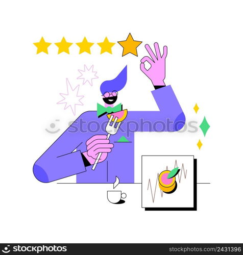 Food critic abstract concept vector illustration. Analyze food, restaurant chef, write review, rating, expert opinion, culinary show, undercover guest, travel guide abstract metaphor.. Food critic abstract concept vector illustration.