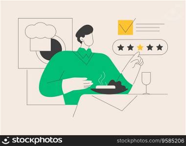 Food critic abstract concept vector illustration. Analyze food, restaurant chef, write review, rating, expert opinion, culinary show, undercover guest, travel guide abstract metaphor.. Food critic abstract concept vector illustration.