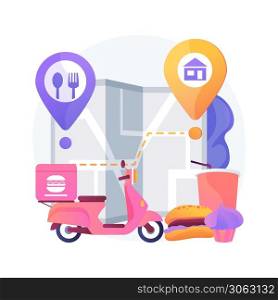 Food delivery abstract concept vector illustration. Products shipping during coronavirus, safe shopping, self-isolation servies, online order, stay home, social distancing abstract metaphor.. Food delivery abstract concept vector illustration.