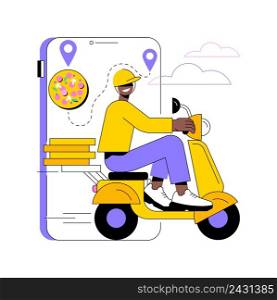 Food delivery service abstract concept vector illustration. Online food order, 24 for 7 service, pizza and sushi online menu, payment options, no-contact delivery, download app abstract metaphor.. Food delivery service abstract concept vector illustration.