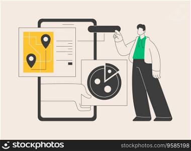 Food delivery service abstract concept vector illustration. Online food order, 24 for 7 service, pizza and sushi online menu, payment options, no-contact delivery, download app abstract metaphor.. Food delivery service abstract concept vector illustration.