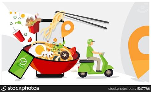 Food delivery service, Fast food delivery, Scooter delivery service , Vector illustration