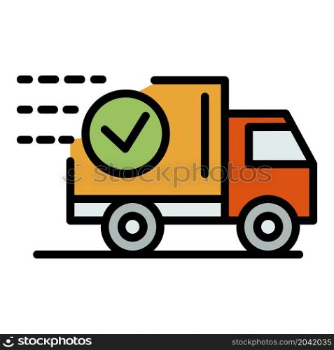 Food delivery truck icon. Outline food delivery truck vector icon color flat isolated. Food delivery truck icon color outline vector