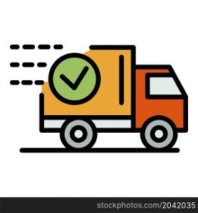 Food delivery truck icon. Outline food delivery truck vector icon color flat isolated. Food delivery truck icon color outline vector