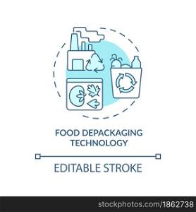 Food depackaging innovation concept icon. Reduction in amount of unrecyclable garbage, trash abstract idea thin line illustration. Vector isolated outline color drawing. Editable stroke. Food depackaging innovation concept icon