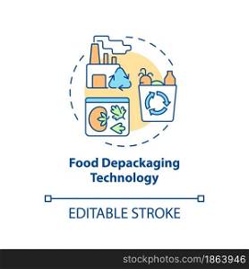Food depackaging technology concept icon. Reduction in amount of unrecyclable food package abstract idea thin line illustration. Vector isolated outline color drawing. Editable stroke. Food depackaging technology concept icon
