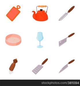 Food dishes icons set. Cartoon illustration of 9 food dishes vector icons for web. Food dishes icons set, cartoon style