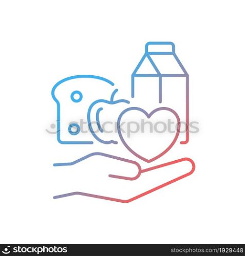 Food donation gradient linear vector icon. Charity organizations. Volunteering and poor people support. Thin line color symbol. Modern style pictogram. Vector isolated outline drawing. Food donation gradient linear vector icon