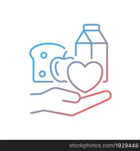 Food donation gradient linear vector icon. Charity organizations. Volunteering and poor people support. Thin line color symbol. Modern style pictogram. Vector isolated outline drawing. Food donation gradient linear vector icon
