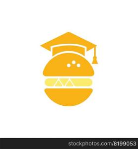 Food education vector logo design. Burger and graduation cap icon. 