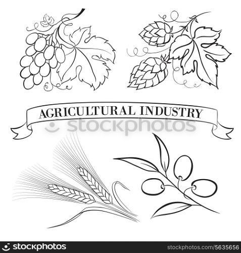 Food emblems and labels, black over white. Vector illustration.