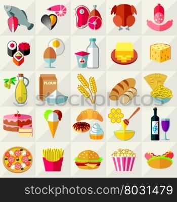 Food flat icons set