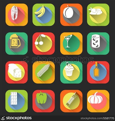 Food flat icons set of bread cherry cocktail glass isolated vector illustration