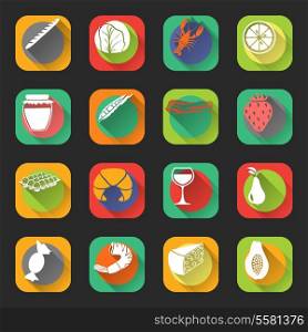 Food flat icons set of cabbage jam jar eggs wine glass isolated vector illustration