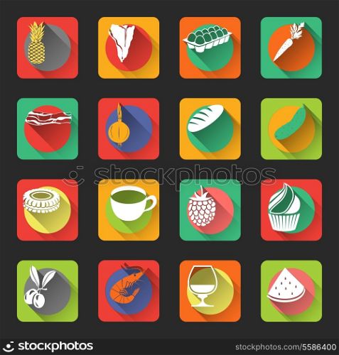 Food flat icons set of fruit meat vegetables isolated vector illustration