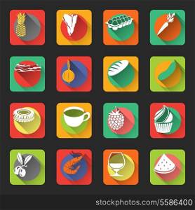 Food flat icons set of fruit meat vegetables isolated vector illustration