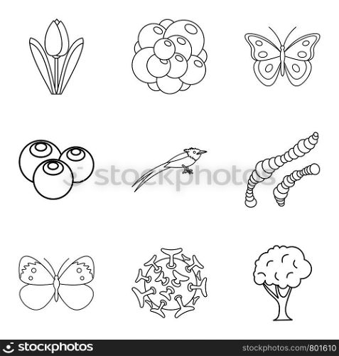 Food for animal icons set. Outline set of 9 food for animal vector icons for web isolated on white background. Food for animal icons set, outline style