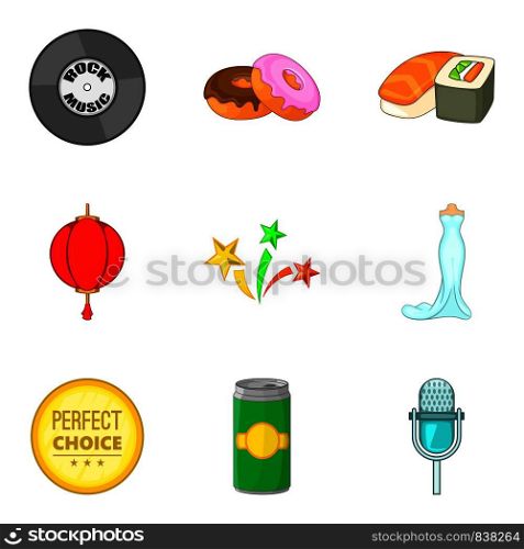 Food for party icons set. Cartoon set of 9 food for party vector icons for web isolated on white background. Food for party icons set, cartoon style