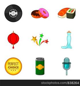 Food for party icons set. Cartoon set of 9 food for party vector icons for web isolated on white background. Food for party icons set, cartoon style