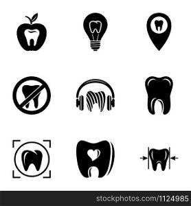 Food for teeth icons set. Simple set of 9 food for teeth vector icons for web isolated on white background. Food for teeth icons set, simple style