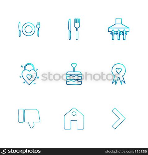 food , fork , spoon , knife, plate , badge , cake , home , dislike , heart , icon, vector, design, flat, collection, style, creative, icons