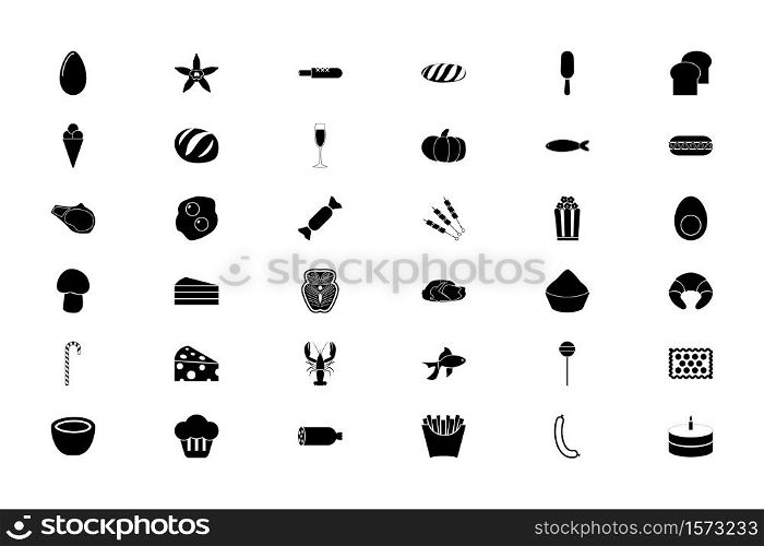 Food gastronomy groceries black color set solid style vector illustration. Food gastronomy groceries black color set solid style image