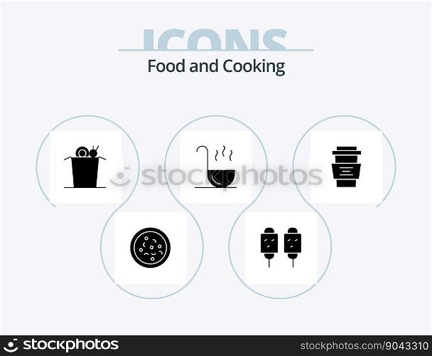Food Glyph Icon Pack 5 Icon Design. cup. cafe. noodle. beverages. ladle